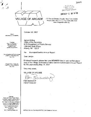 Municipal electric utilities annual report of the Village of Arcade to the Public Service Commission, 2007