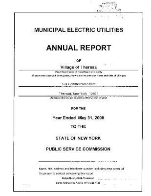 Municipal electric utilities annual report of the Village of Theresa to the Public Service Commission, 2008