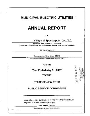 Municipal electric utilities annual report of the Village of Spencerport to the Public Service Commission, 2007