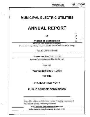 Municipal electric utilities annual report of the Village of Skaneateles to the Public Service Commission, 2005