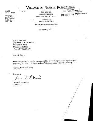 Municipal electric utilities annual report of the Village of Rouses Point to the Public Service Commission, 2006