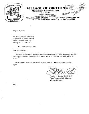 Municipal electric utilities annual report of the Village of Groton to the Public Service Commission, 2008