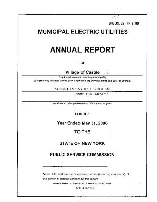 Municipal electric utilities annual report of the Village of Castile to the Public Service Commission, 2008