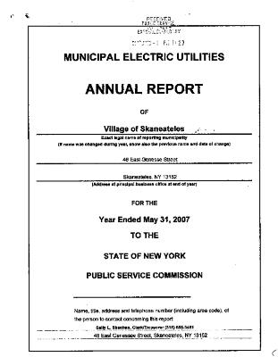 Municipal electric utilities annual report of the Village of Skaneateles to the Public Service Commission, 2007