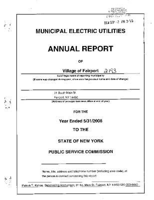 Municipal electric utilities annual report of the Village of Fairport to the Public Service Commission, 2008
