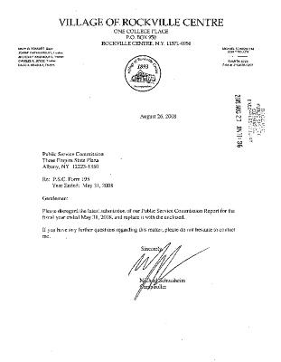 Municipal electric utilities annual report of the Incorporated Village of Rockville Centre, 2008