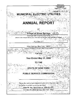 Municipal electric utilities annual report of the Village of Silver Springs to the Public Service Commission, 2008