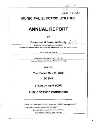 Municipal electric utilities annual report of the Green Island Power Authority  to the Public Service Commission, 2008