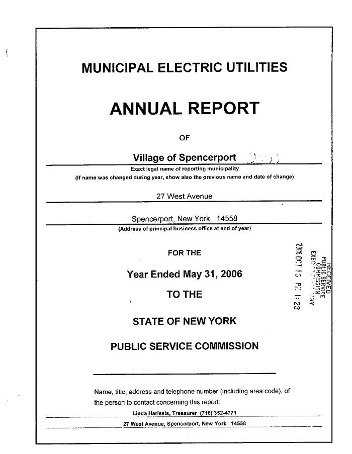 Municipal electric utilities annual report of the Village of Spencerport to the Public Service Commission, 2006
