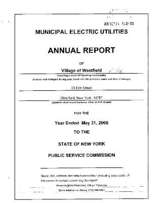Municipal electric utilities annual report of the Village of Westfield to the Public Service Commission, 2008