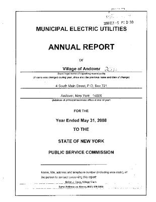 Municipal electric utilities annual report of the Village of Andover to the Public Service Commission, 2008