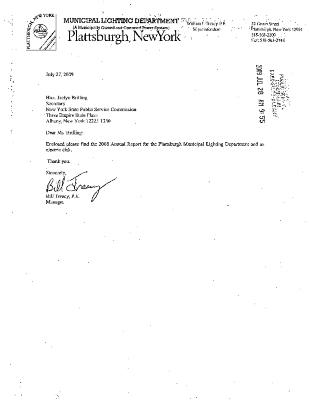Municipal electric utilities annual report of the Plattsburgh Municipal Lighting Department to the Public Service Commission, 2008