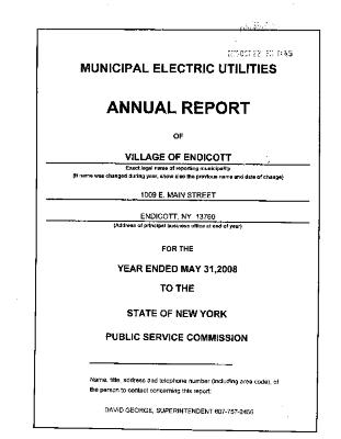 Municipal electric utilities annual report of the Village of Endicott to the Public Service Commission, 2008