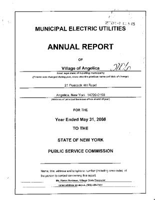 Municipal electric utilities annual report of the Village of Angelica to the Public Service Commission, 2008