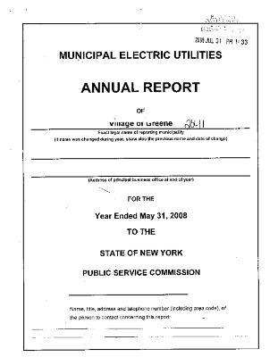 Municipal electric utilities annual report of the Village of Greene to the Public Service Commission, 2008