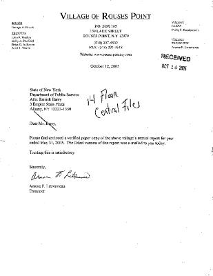 Municipal electric utilities annual report of the Village of Rouses Point to the Public Service Commission, 2005