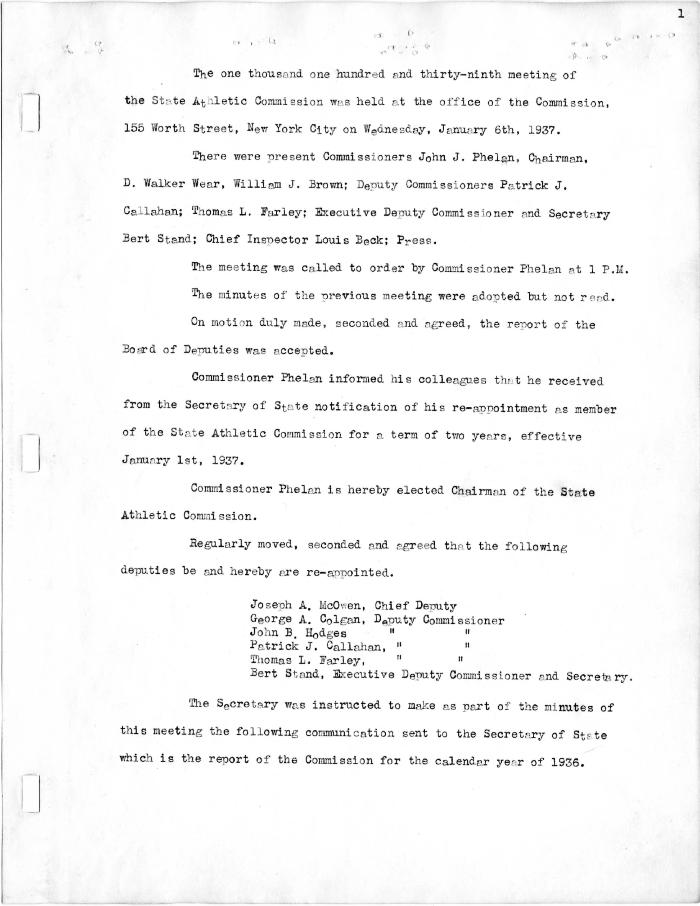 New York State Athletic Commission Minutes, January - April 1937