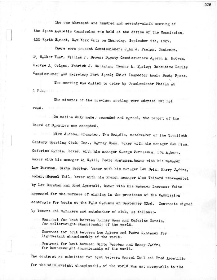 New York State Athletic Commission Minutes, September - December 1937