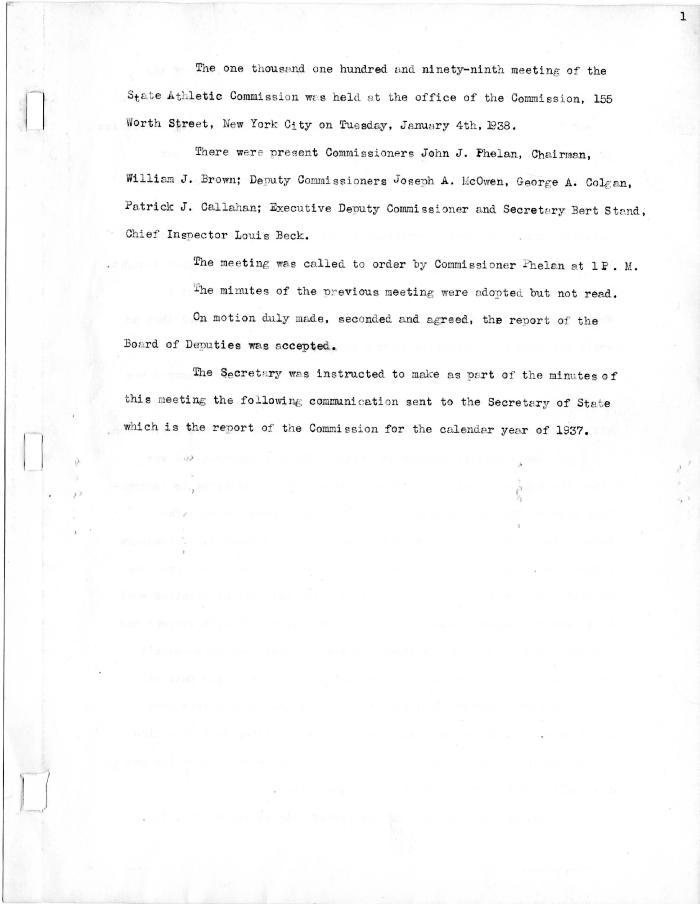 New York State Athletic Commission Minutes, January - July 1938