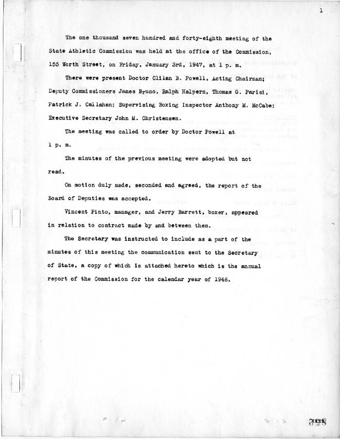 New York State Athletic Commission Minutes, January - March 1947