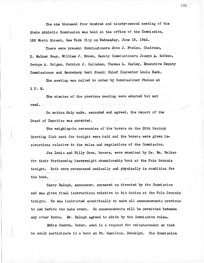 New York State Athletic Commission Minutes, June - December 1941