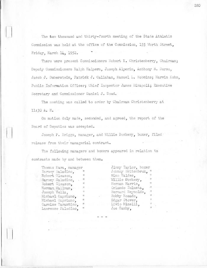 New York State Athletic Commission Minutes, March - April 1952