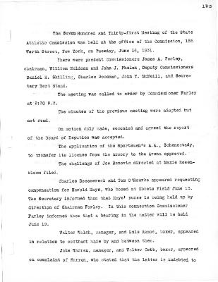 New York State Athletic Commission Minutes, June - December 1931