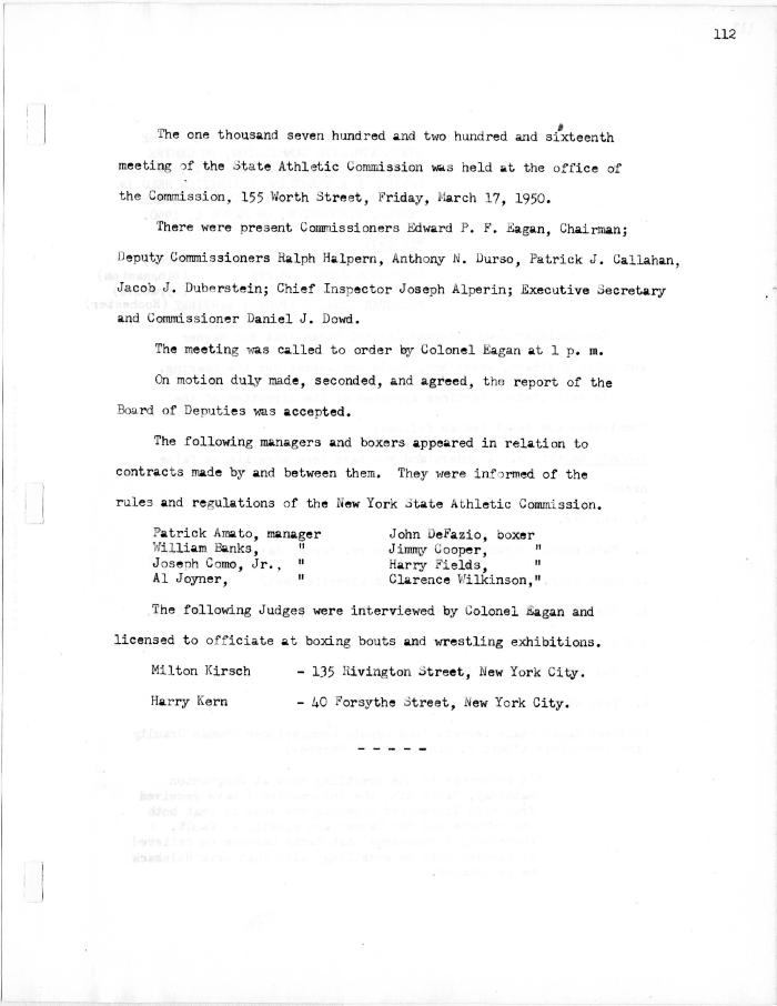 New York State Athletic Commission Minutes, March - June 1950