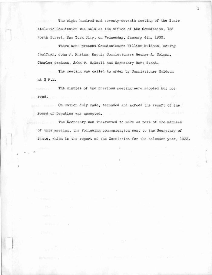 New York State Athletic Commission Minutes, January - July 1933