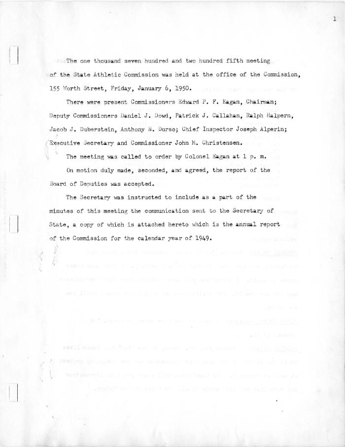 New York State Athletic Commission Minutes, January - March 1950