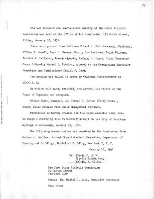 New York State Athletic Commission Minutes, January 18, 1952