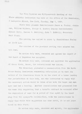 New York State Athletic Commission Minutes, May - August 1929