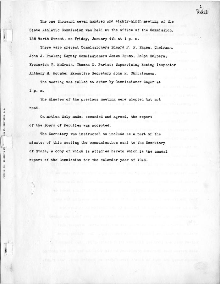 New York State Athletic Commission Minutes, January - April 1946