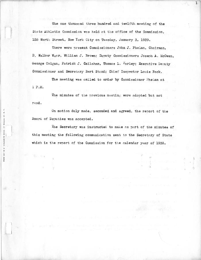 New York State Athletic Commission Minutes, January - July 1939