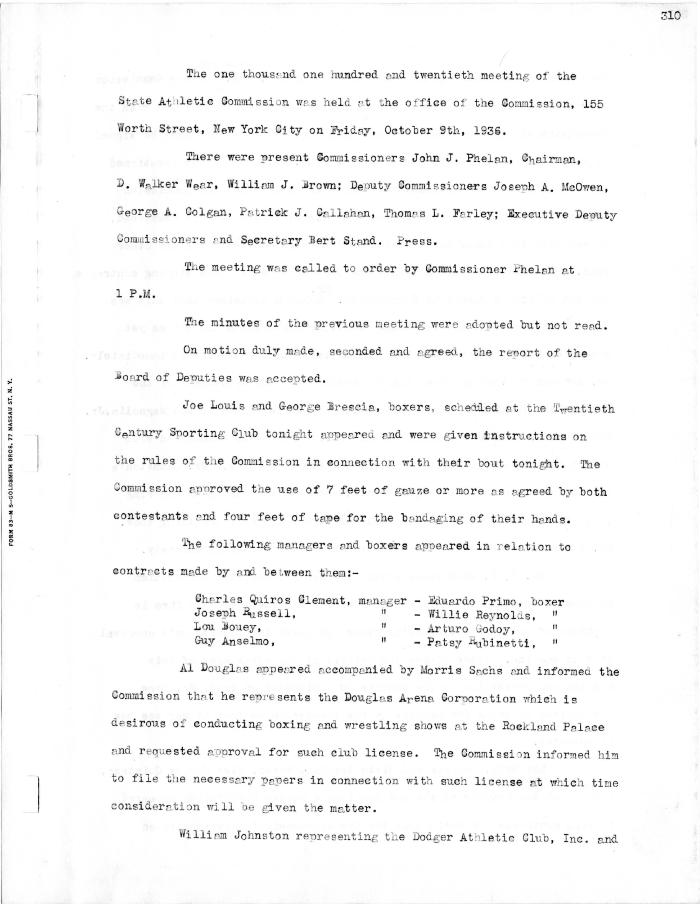 New York State Athletic Commission Minutes, October - December 1936