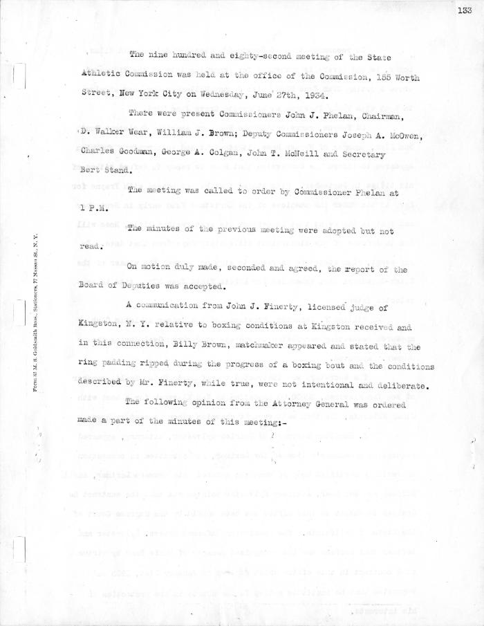 New York State Athletic Commission Minutes, June - December 1934