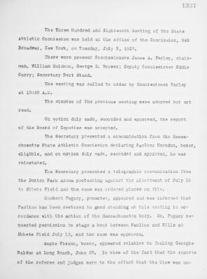 New York State Athletic Commission Minutes, July - September 1927