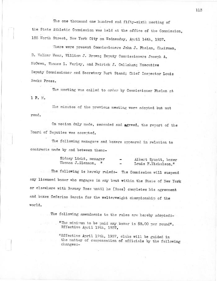 New York State Athletic Commission Minutes, April - August 1937