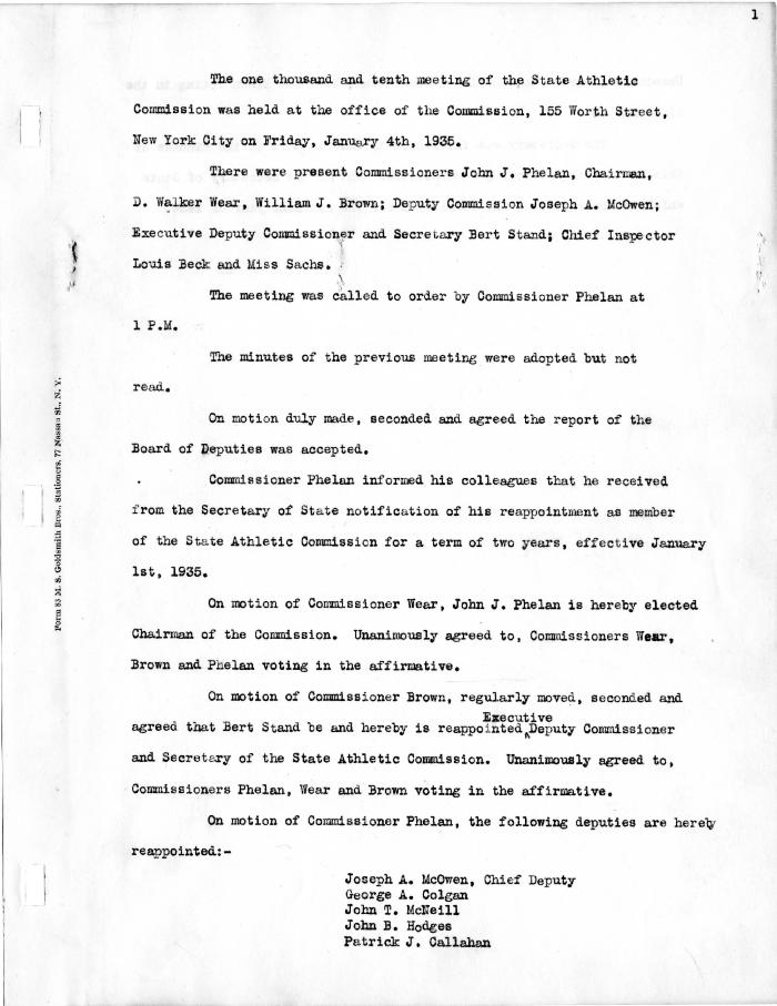 New York State Athletic Commission Minutes, January - July 1935