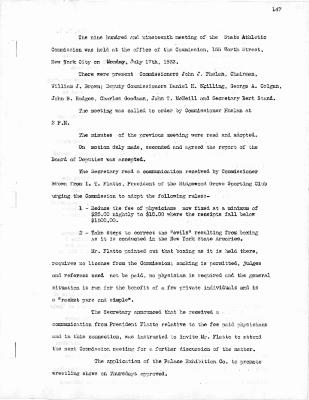 New York State Athletic Commission Minutes, July - December 1933