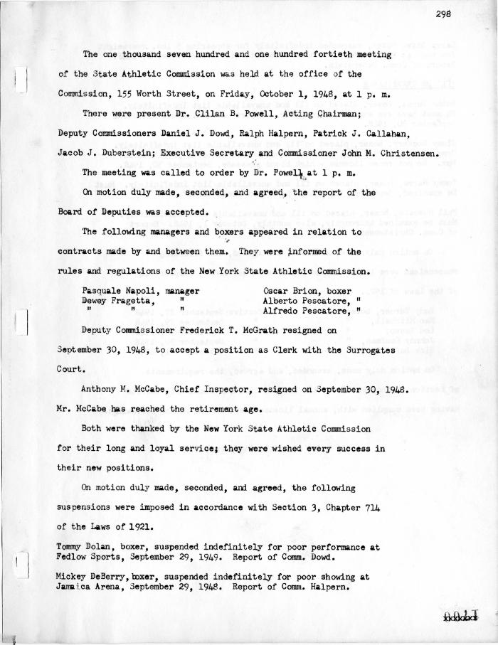 New York State Athletic Commission Minutes, October - December 1948