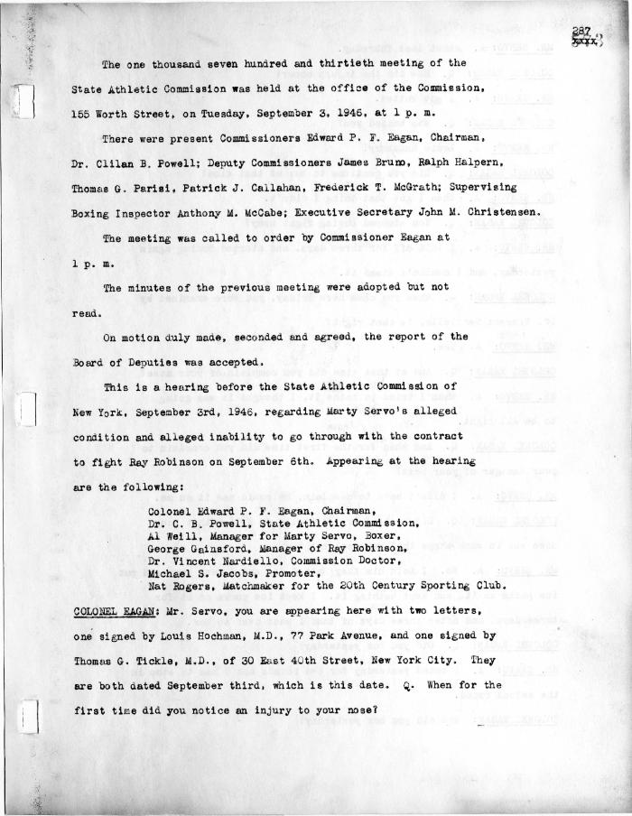 New York State Athletic Commission Minutes, September - October 1946