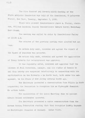 New York State Athletic Commission Minutes, September - December 1929