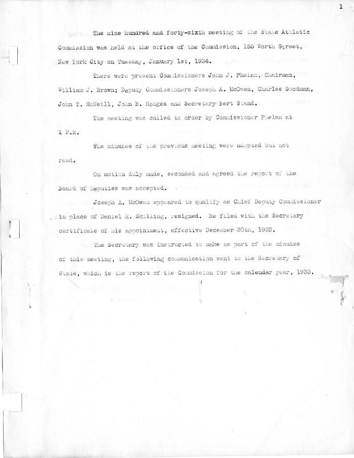 New York State Athletic Commission Minutes, January - June 1934