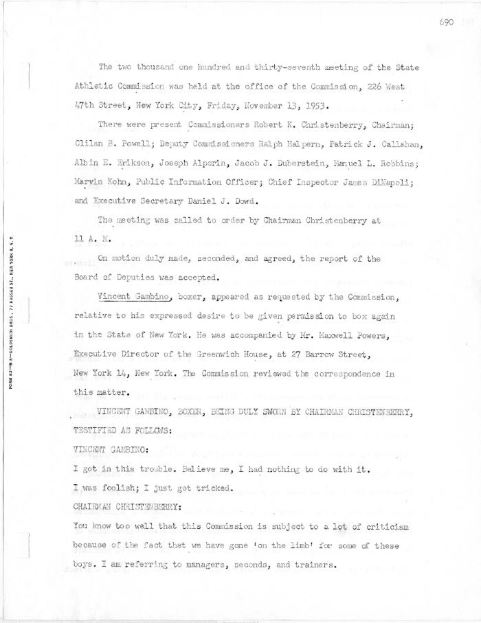 New York State Athletic Commission Minutes, November - December 1953