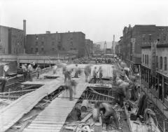 Pouring concrete on Division E of the Erie viaduct, Elmira, NY