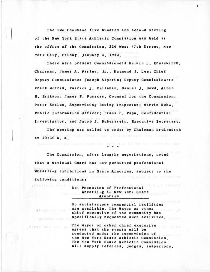 New York State Athletic Commission Minutes, January - March 1962