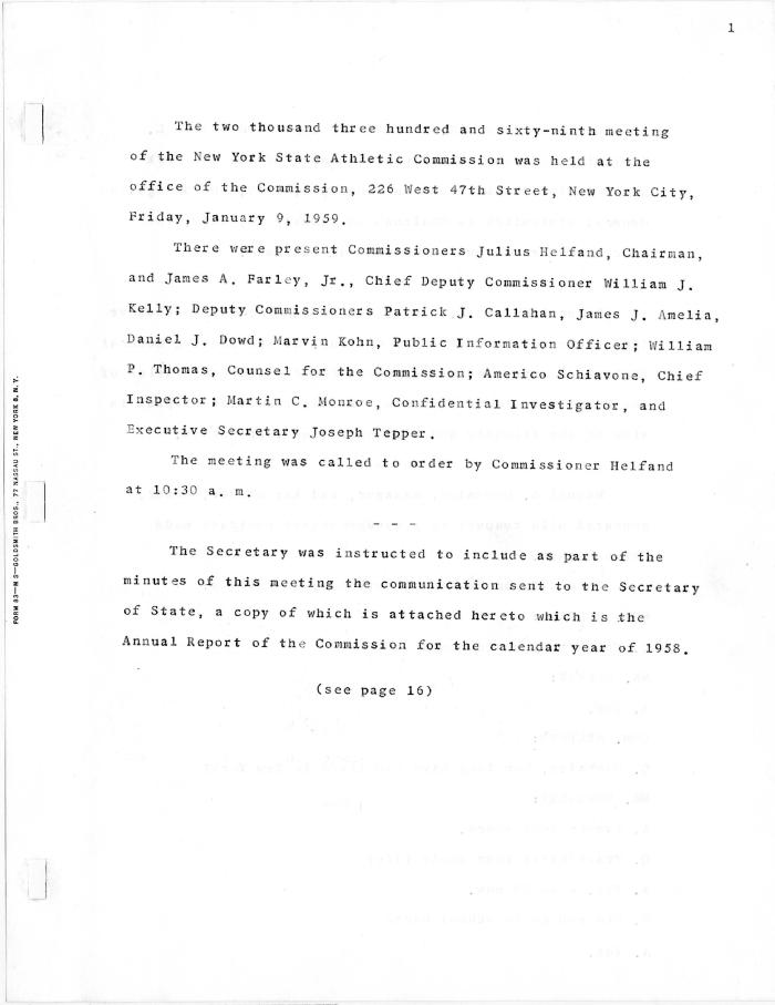 New York State Athletic Commission Minutes, January - February 1959