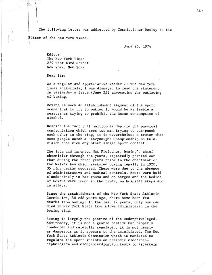 New York State Athletic Commission Minutes, June - November 1974