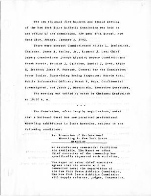 New York State Athletic Commission Minutes, January - March 1962